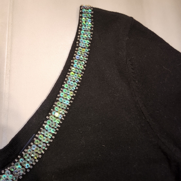 Gap Sequins Double V Sweater; Size - S; Color - Black - Picture 3 of 7